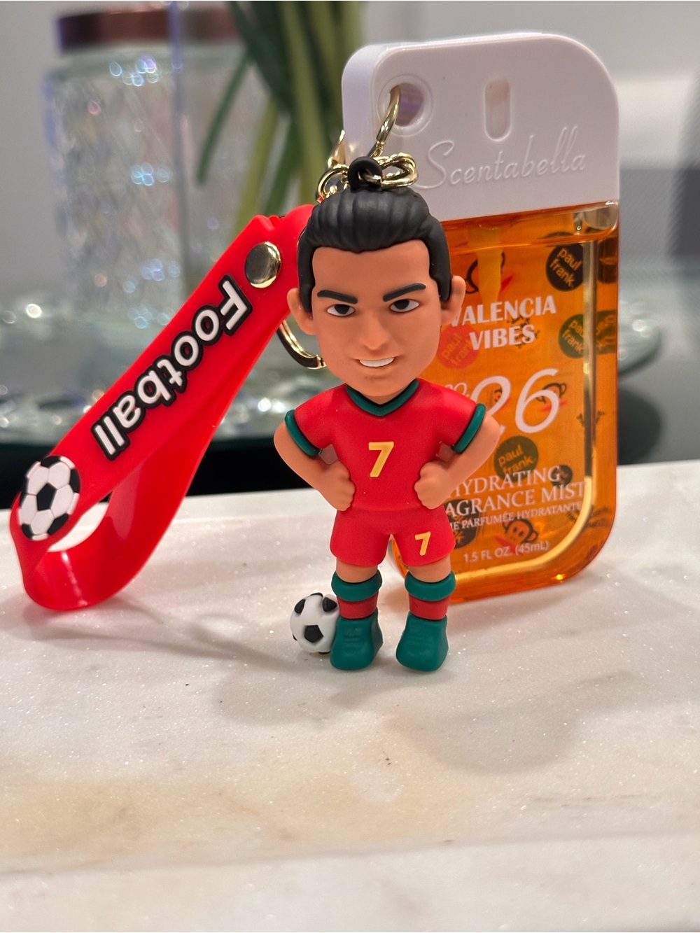 Cristiano Ronaldo CR7 Portugal Soccer Keychain w/ Fragrance Mist World Cup Gift